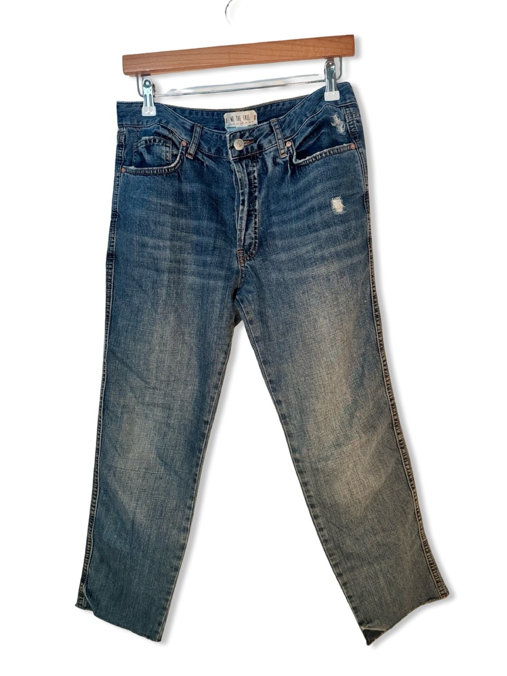 Free People Jeans: We the Free Lightly Distressed Blue Straight Leg Jeans